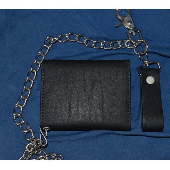 Harley-Davidson Leather Wallet Chain Biker Motorcycle Trifold Embossed - Picture 3 of 5